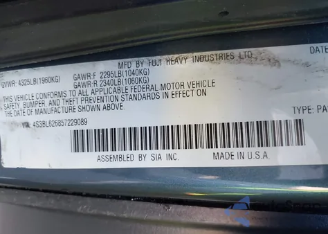 2005 Subaru Legacy 2.5I Limited from USA, damaged, VIN 4S3BL626857229089